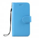 Wholesale iPhone 7 Plus Folio Flip Leather Wallet Case with Strap (Blue)
